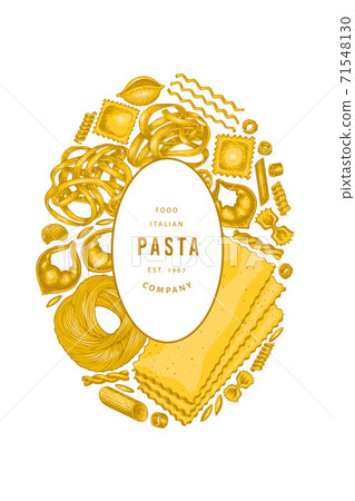 Italian pasta design template. Hand drawn vector food illustration. Vintage pasta different kinds background. Italian pasta design template. Hand drawn vector food illustration. Vintage pasta different kinds background. 71548130