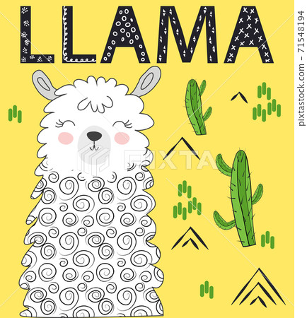 Motivation lettering with No drama llama. Chilling funny doodle alpaca or peru symbol lama 71548194