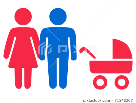 A schematic depiction of a hetero family couple man and woman with children, icon A schematic depiction of a hetero family couple man and woman with children, icon 71548207