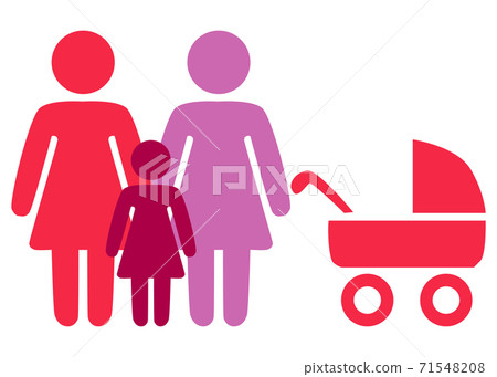 A schematic depiction of a family couple of lesbian women with children 71548208