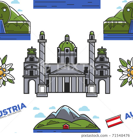 Austria nature and architecture seamless pattern Karlskirche and Swarovski fountain Austria nature and architecture seamless pattern Karlskirche and Swarovski fountain 71548476