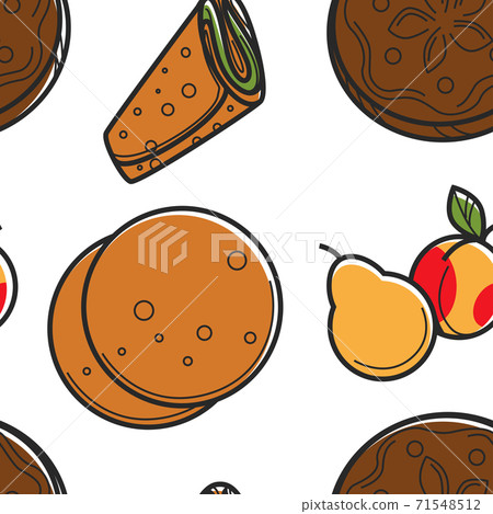 Pita bread or lavash pear and peach seamless pattern 71548512