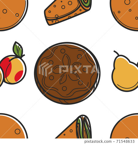 Armenian food bread loaf fruit and roll lavash or pita seamless pattern Armenian food bread loaf fruit and roll lavash or pita seamless pattern 71548633