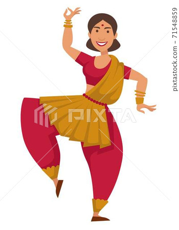 Indian woman in sari dancing traditional dance isolated female character Indian woman in sari dancing traditional dance isolated female character 71548859