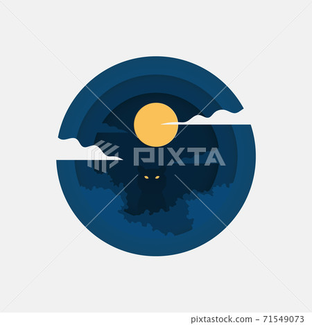 Night forest landscape. Nature concept in paper cut style. Vector illustration.  71549073