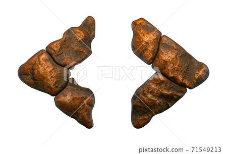 Set of rocky symbols left and right angle bracket . Font of stone on white background. 3d 71549213