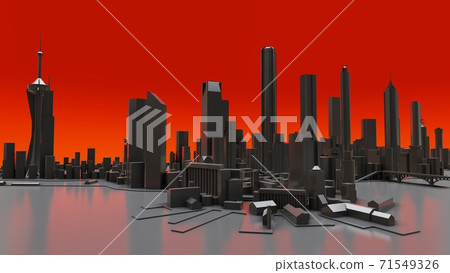 Three-dimensional landscape of the modern city. The huge layout of the metropolis. 3D rendering. Three-dimensional landscape of the modern city. The huge layout of the metropolis. 3D rendering. 71549326