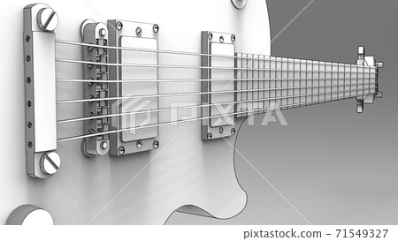White electric guitar with black lines on gray background. 3d rendering. White electric guitar with black lines on gray background. 3d rendering. 71549327