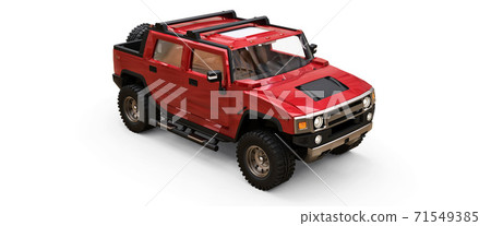 Large red off-road pickup truck for countryside or expeditions on white isolated background. 3d illustration. Large red off-road pickup truck for countryside or expeditions on white isolated background. 3d illustration. 71549385