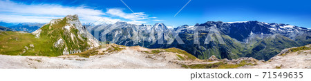 Mountain glaciers landscape view from the Petit Mont Blanc in Pralognan la Vanoise, French alps Mountain glaciers landscape view from the Petit Mont Blanc in Pralognan la Vanoise, French alps 71549635