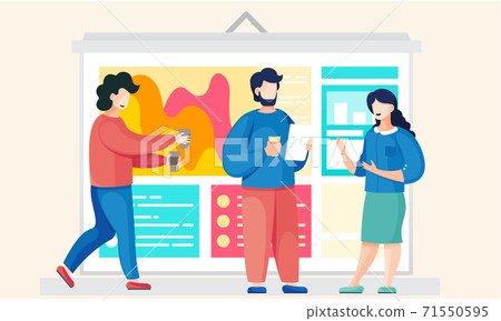 Business management. Colleagues communicate during a break. A group of people drinking coffee Business management. Colleagues communicate during a break. A group of people drinking coffee 71550595