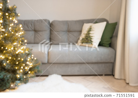 Blurred home interior in living room Christmas tree. 71551591
