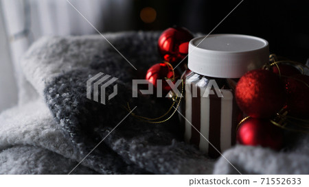 Sweet chocolate cream in the jar against Christmas background Sweet chocolate cream in the jar against Christmas background 71552633