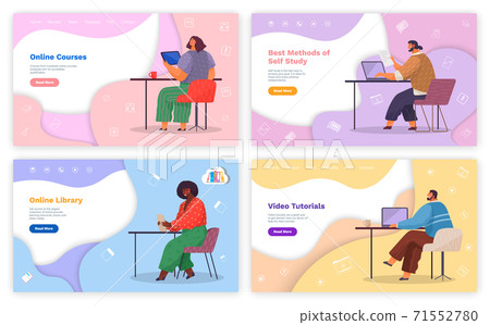 Video tutorial online education, library, distance training, e-learning landing page template set Video tutorial online education, library, distance training, e-learning landing page template set 71552780