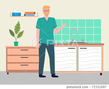 Young man doctor or vet in the doctor s office. Medical equipment, examination table or desk 71552897