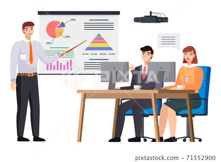 Businessman makes a presentation of a statistical report. Analysis and planning business concept Businessman makes a presentation of a statistical report. Analysis and planning business concept 71552900