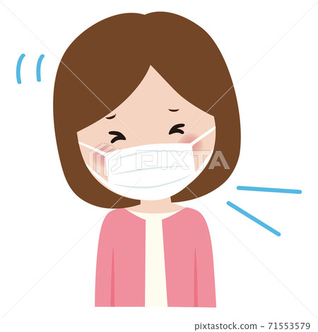 Woman in mask cute character sneeze sneeze cold Woman in mask cute character sneeze sneeze cold 71553579