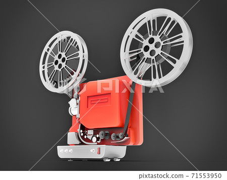 Red 3d cinema film projector isolated on gray background. 3d rendering. 71553950