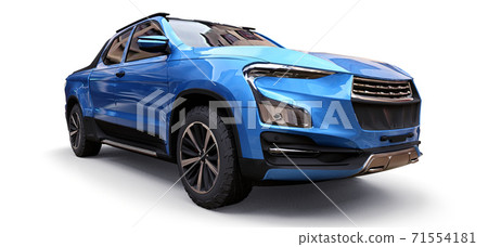 3D illustration of blue concept cargo pickup truck on white isolated background. 3d rendering. 71554181