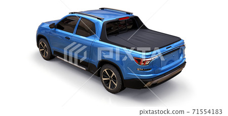 3D illustration of blue concept cargo pickup truck on white isolated background. 3d rendering. 71554183