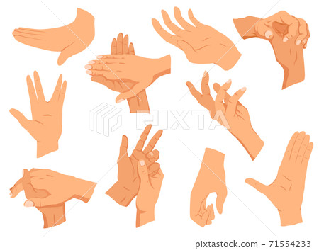 Hands gestures.Vector illustration set hands in different interpretations, showing signal, emotions or signs. Flat design modern concept Hands gestures.Vector illustration set hands in different interpretations, showing signal, emotions or signs. Flat design modern concept 71554233