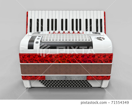 Red and white accordion on grey isolated background. 3d illustration. 71554349
