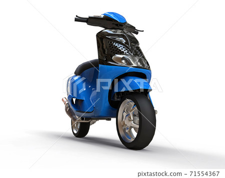 Modern urban black and blue moped on a white background. 3d illustration. 71554367