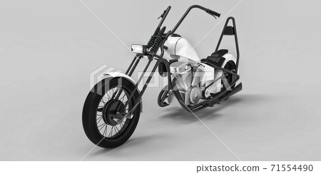 White and black classic custom motorbike isolated on light gray background. 3d rendring. 71554490