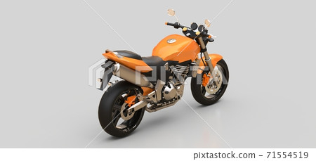 Orange urban sport two-seater motorcycle on a gray background. 3d illustration. Orange urban sport two-seater motorcycle on a gray background. 3d illustration. 71554519