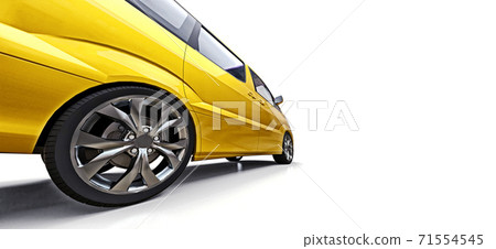 Yellow small minivan for transportation of people. Three-dimensional illustration on a white background. 3d rendering. 71554545