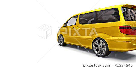 Yellow small minivan for transportation of people. Three-dimensional illustration on a white background. 3d rendering. 71554546