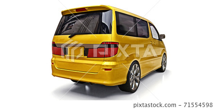 Yellow small minivan for transportation of people. Three-dimensional illustration on a white background. 3d rendering. 71554598