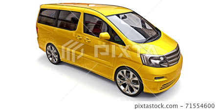 Yellow small minivan for transportation of people. Three-dimensional illustration on a white background. 3d rendering. 71554600