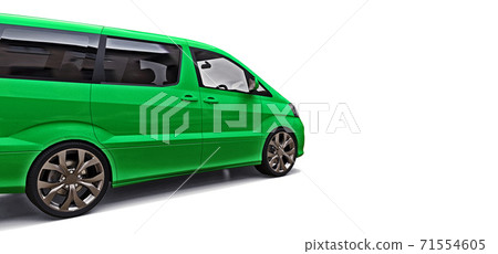 Green small minivan for transportation of people. Three-dimensional illustration on a white background. 3d rendering. 71554605