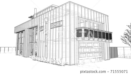 Modern house with garden and garage. 3d rendering. Modern house with garden and garage. 3d rendering. 71555071