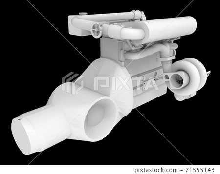 Modern Turbo Car Engine Isolated on Black Background. 3d rendering. 71555143