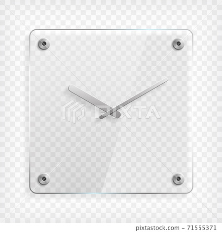 Transparent round glass wall clock with reflection and shadow 71555371