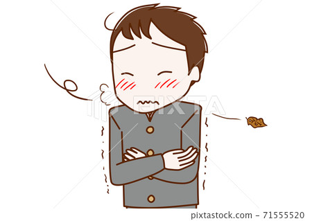 A male student who trembles in the cold north wind 71555520
