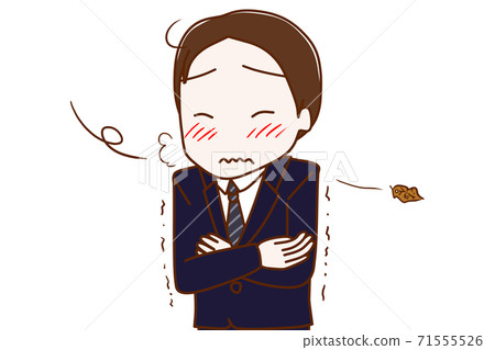 A man in a suit with a cold north wind and trembling in the cold 71555526