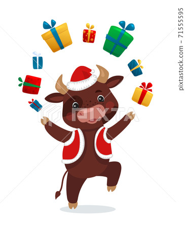 Happy New Year Illustration. Cute ox dancing...-插圖素材 [71555595] - PIXTA圖庫