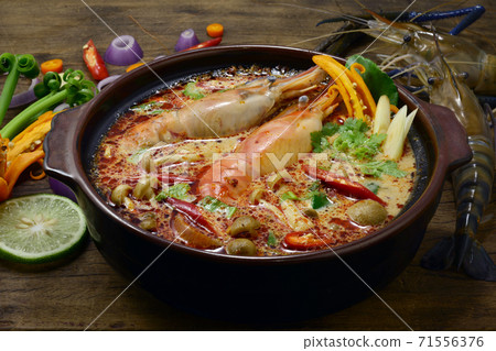 Tom Yum Goong Thai Sour & Spicy coconut milk Soup with Shrimps Tom Yum Goong Thai Sour & Spicy coconut milk Soup with Shrimps 71556376