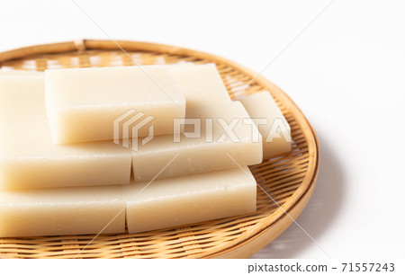 Kakumochi served on a bamboo colander, square mochi, eastern Kakumochi, cutted rice cake Kakumochi served on a bamboo colander, square mochi, eastern Kakumochi, cutted rice cake 71557243