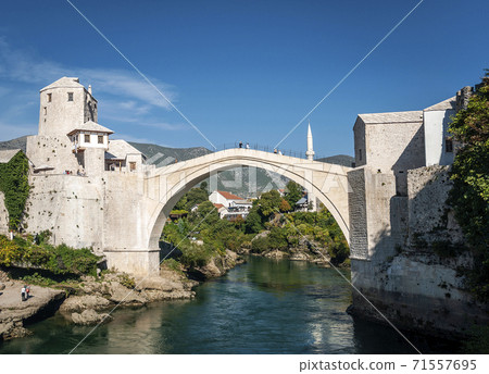 old bridge famous landmark in mostar town bosnia and herzegovina old bridge famous landmark in mostar town bosnia and herzegovina 71557695