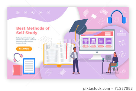E-learning concept illustration of young people using laptop and tablet pc for distance studying E-learning concept illustration of young people using laptop and tablet pc for distance studying 71557892