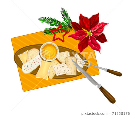 Sliced Cheese With Sauce On Wooden Board As Stock Illustration 71558176 Pixta