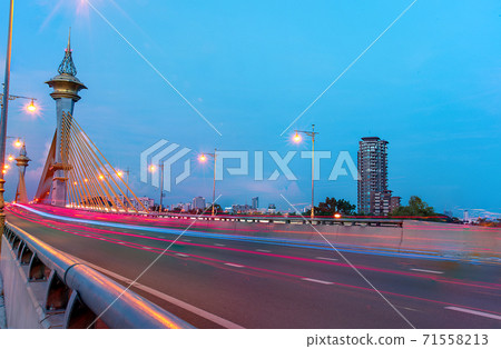 Maha Chesadabodindranusorn Bridge in Nonthaburi Thailand sunset Maha Chesadabodindranusorn Bridge in Nonthaburi Thailand sunset 71558213