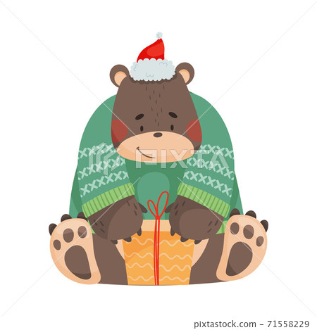 Bear in Red Hat and Knitted Sweater as... - Stock Illustration ...