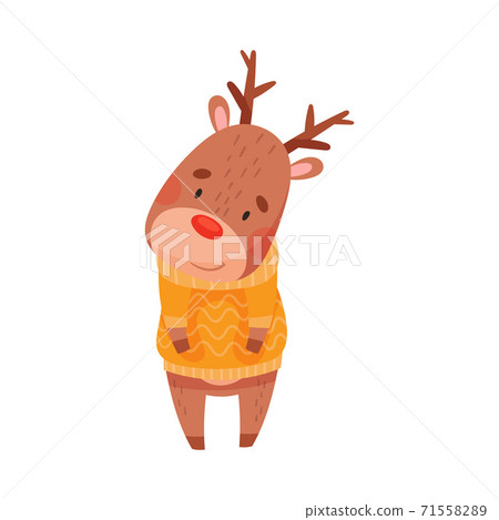 Reindeer with Antler in Warm Knitted Sweater as Christmas Character Vector Illustration Reindeer with Antler in Warm Knitted Sweater as Christmas Character Vector Illustration 71558289