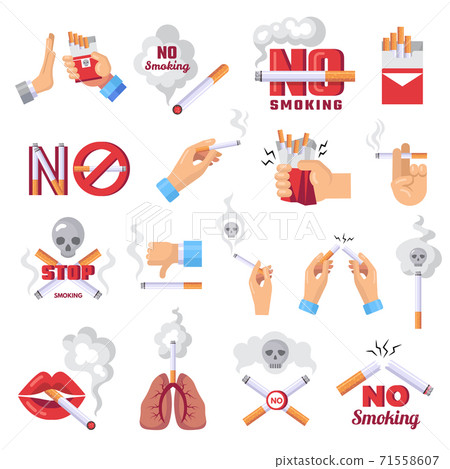 Cigarette icon. Dangerous from smoke of cigarettes vector lungs protection concept illustrations Cigarette icon. Dangerous from smoke of cigarettes vector lungs protection concept illustrations 71558607
