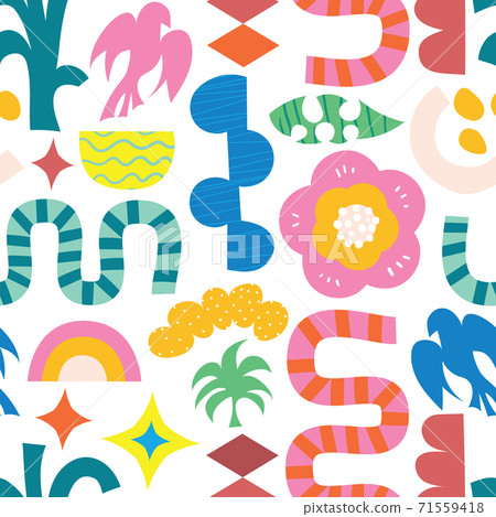 Modern abstract shapes collage seamless vector pattern. Contemporary art repeating background in 71559418